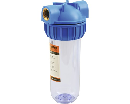 Carcasă filtru de apă cu capac albastru și recipient transparent