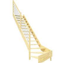 Scară din lemn cu balustradă și cabluri metalice