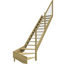 Scară din lemn cu balustradă și cabluri din oțel inoxidabil