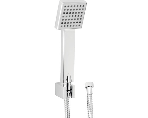 Set de duș Quadro, pară duș mobilă, suport perete și furtun duș 150 cm, crom Duș de mână pătrat cu furtun de duș pentru duș