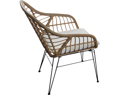 Fotoliu din ratan cu picioare metalice și pernă de șezut