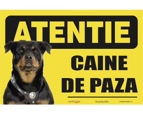 Panou de avertizare cu ilustrația unui câine de pază