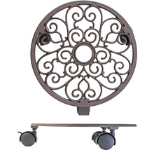 Suport cu rotile pentru ghivece de flori din metal cu suprafață decorată