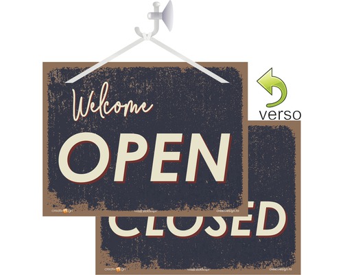 Indicator cu inscripția Bine ați venit Deschis și Închis pentru fixare pe un geam