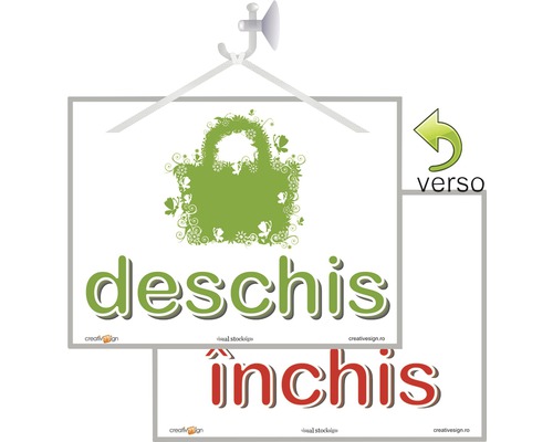 Indicator cu inscripția Deschise și Închise