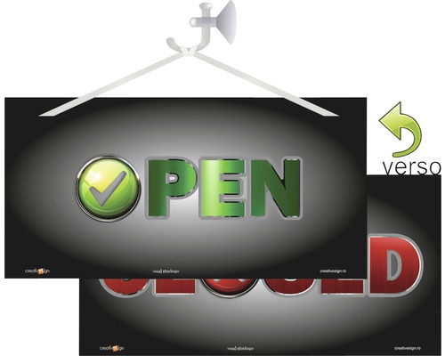 Indicator cu inscripția Deschis și Închis pentru fixare pe un geam