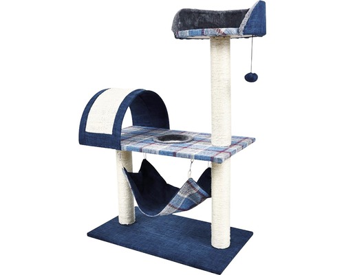 Ansamblu de joacă pentru pisici Miau-Miau Trendy Caro 60x37x24 cm albastru Ansamblu de joacă pentru pisici cu zone de odihnă, hamac și jucărie