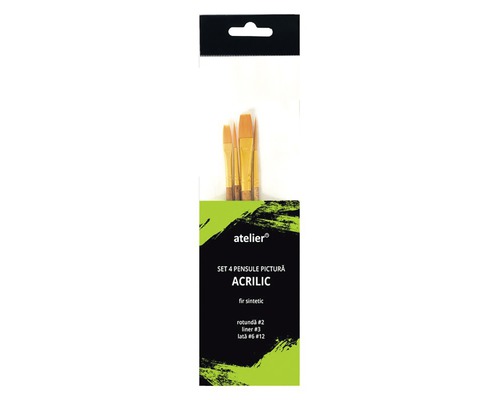 Set de pensule Atelier cu patru pensule acrilice din fibre sintetice