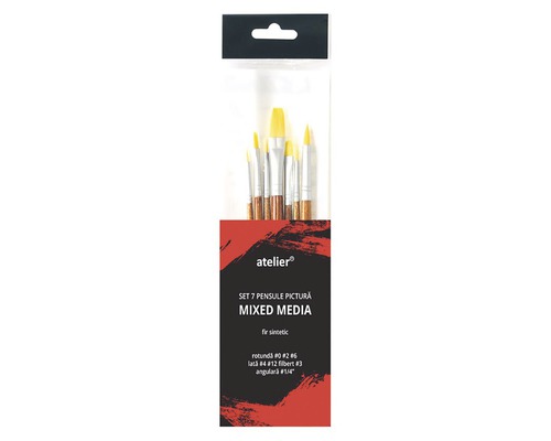 Set de pensule colorate Atelier cu șapte pensule pentru tehnici mixte cu peri sintetici