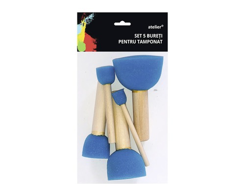 Set de cinci bureți de tamponare cu mâner de lemn