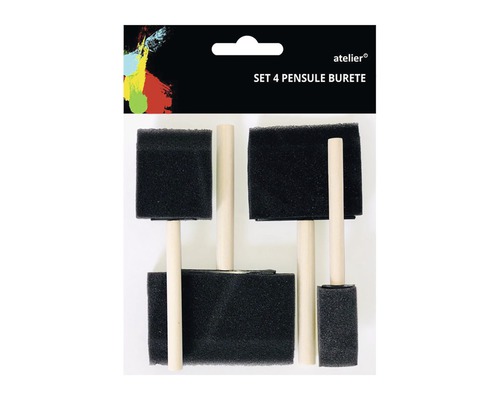 Set de patru pensule burete cu mânere de lemn pentru materiale de artist