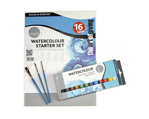 Set de pornire acuarelă Daler Rowney cu pensule și recipiente pentru vopsea