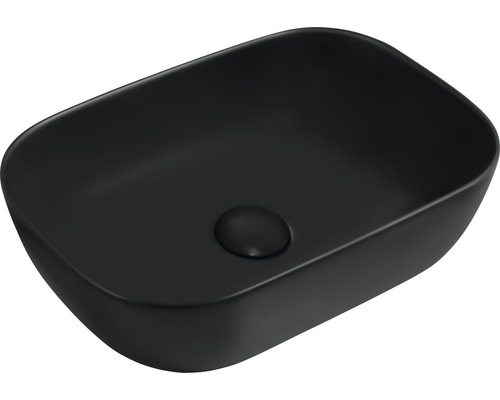 Lavoar basano pe blat Limana 46,5 x 33 cm cu dop ceramic negru mat Lavoar basano pe blat Limana 46,5 x 33 cm cu dop ceramic negru mat