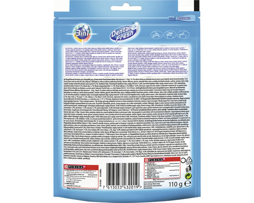 Purina Dental Fresh 3în1 gustare dentară pentru câini, pachet de 110 grame, pentru reducerea plăcii bacteriene și îmbunătățirea igienei orale