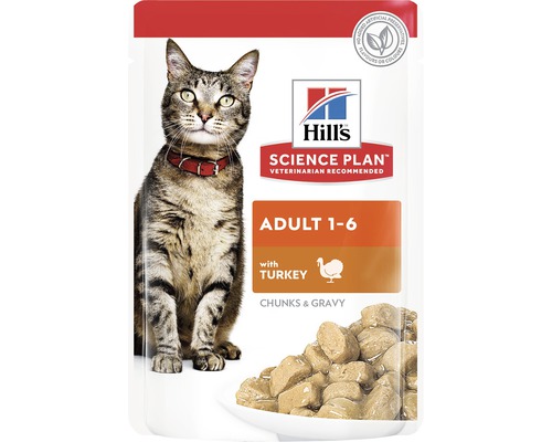 Hrană umedă pentru pisici Hill's Adult cu curcan în sos 85 g Hrană pentru pisici adulte Hill''s Science Plan Adult 1-6 cu curcan
