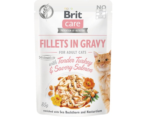 Hrană umedă pentru pisici Brit Care Adult file curcan și somon în sos 85 g