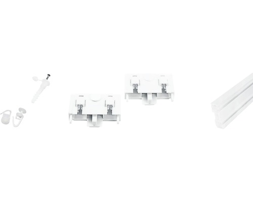 Set șină 2 canale plastic alb 150 cm, include inele, finale și set montaj-0