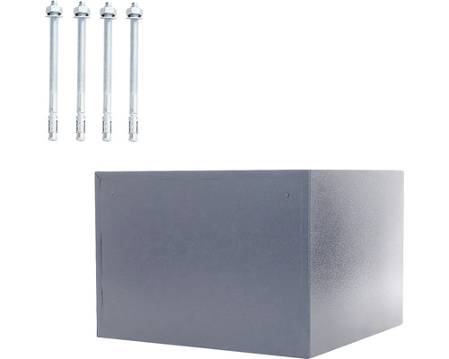 Carcasă gri pentru cutie de perete din tablă cu patru șuruburi de ancorare