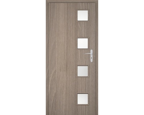 Foaie de ușă Classen frasin grafit Modena 4 MDF 203,5x84,4 cm stânga Ușă din lemn cu patru inserții pătrate din sticlă și mâner