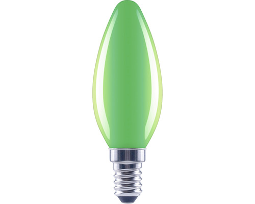Bec verde LED Flair E14 2W, glob lumânare, durată viață 15.000 h