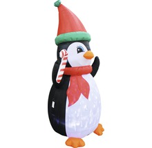 Pinguin gonflabil cu căciulă și acadea, ca decorațiune de Crăciun