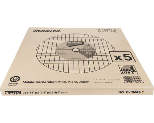 Set de cinci discuri de tăiere Makita, 355x3x25,4 milimetri
