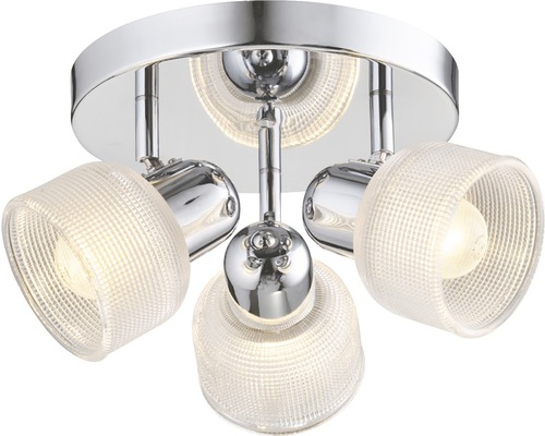 Lumină de tavan cu trei spoturi din sticlă și metal