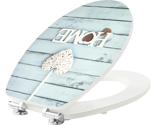 Capac de toaletă cu decor aspect lemn și cuvântul Home
