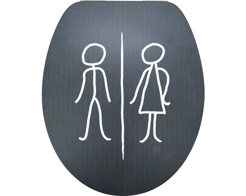 Capac WC cu model form&style MAN&WOMAN MDF închidere lentă gri 46,2x36,5 cm Capac de toaletă cu simboluri de toaletă pentru femei și bărbați