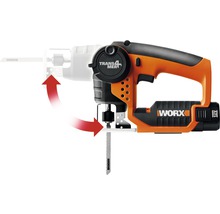 Fierăstrău vertical cu acumulator Worx cu funcție rotativă și logo-ul Worx