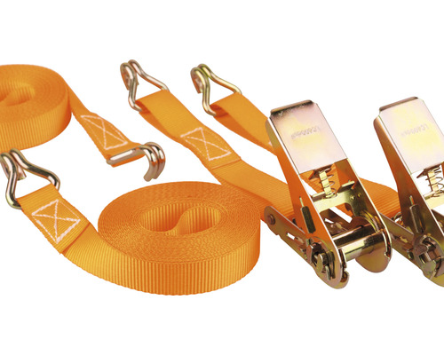 Chingi de fixare cu clichet & cârlig Mamutec 25mm x 5m, max. 800kg, portocaliu, pachet 2 bucăți