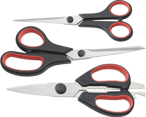Set de trei foarfece cu mânere din plastic și lame din oțel inoxidabil