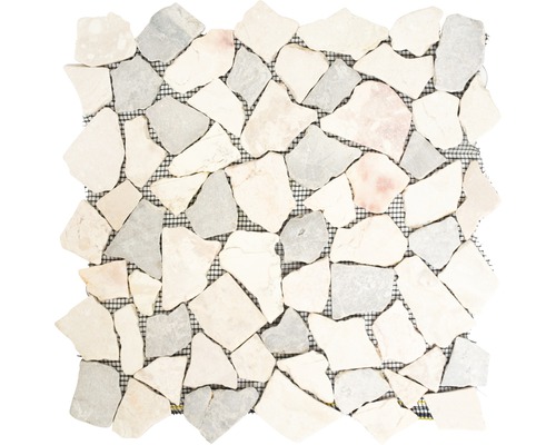 Mozaic piatră spartă CIOT 30/4013 bej-gri 30,5x32,2 cm Placă de mozaic din marmură pe plasă