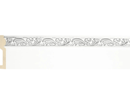 Plintă decorativă albă cu model argintiu 240x8,8x1,4 cm
