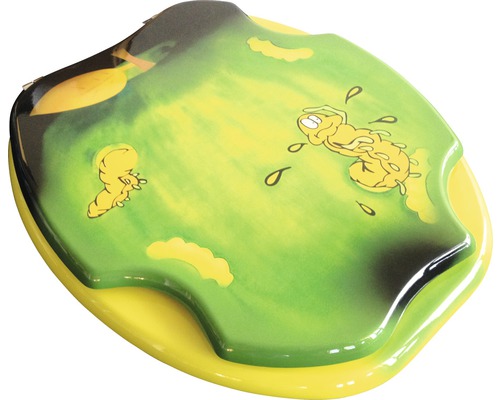 Capac WC cu model "Apple" lemn închidere simplă galben/verde 45,5x37,5 cm