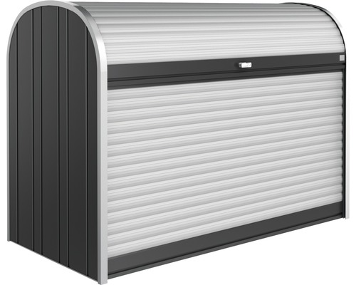 Mască tomberon Biohort StoreMax 190 metal 190x97x136 cm argintiu/gri închis Dulap de grădină cu sistem de rulou pentru exterior