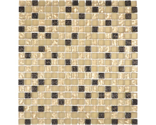 Mozaic sticlă-piatră naturală XCM M960 bej 30,5x32,2 cm Placă de mozaic cu pietre pătrate, maro și bej