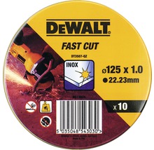 Disc de tăiere DeWalt pentru oțel inoxidabil, 125 x 1,0 milimetri, pachet de 10 bucăți