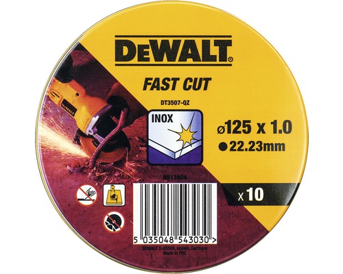 Disc de tăiere DeWalt pentru oțel inoxidabil, 125 x 1,0 milimetri, pachet de 10 bucăți