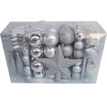 Set de decorațiuni pentru pomul de Crăciun cu globuri și vârf de brad în ambalaj transparent