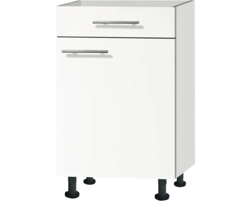 Corp inferior bucătărie Optifit Bengt932, 50 cm, 1 ușă 1 sertar, alb Dulap inferior cu sertar și picioare