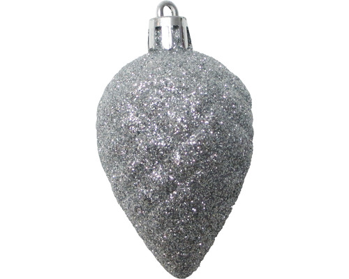 Ornament de pom de Crăciun argintiu, sclipitor, în formă de picătură