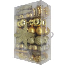 Set de decorațiuni pentru pomul de Crăciun cu globuri și stele în ambalaj transparent