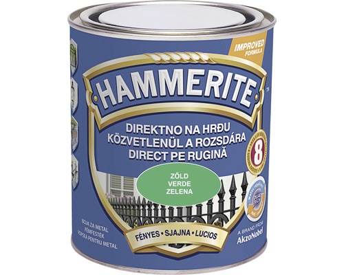Email pentru metal Hammerite lucios, verde 0,75 l Cutie de vopsea Hammerite pentru protecția metalului, direct pe rugină