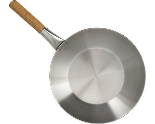 Wok din oțel inoxidabil cu mâner din lemn
