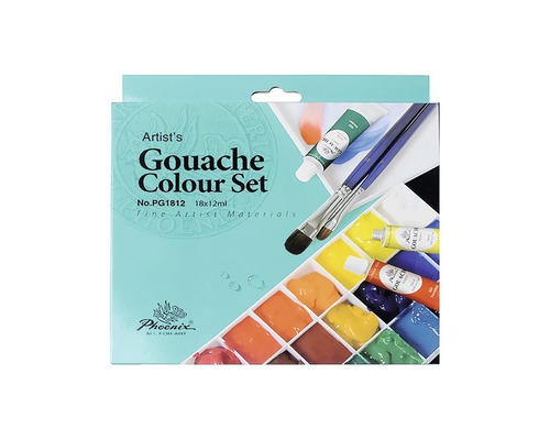 Set de culori guașă cu pensulă și tuburi de vopsea