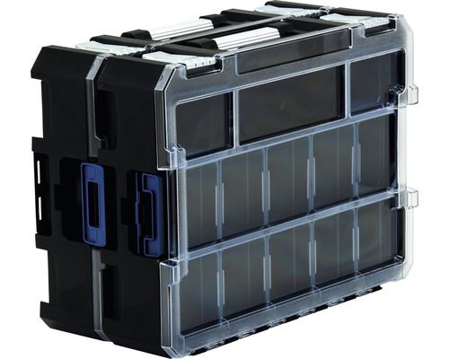 Cutie de sortimentare neagră cu sertare transparente pentru depozitare
