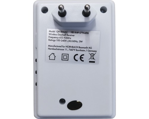 Receptor sonerie fără fir cu fișă pentru priză