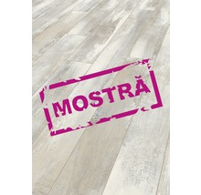 Pardoseală laminată cu aspect de lemn și inscripția Mostră