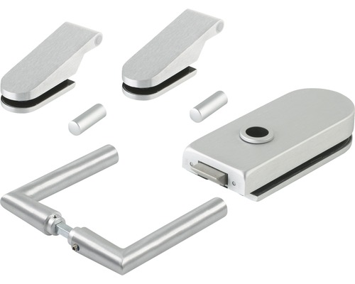 Set feronerie sticlă format din cutie de broască, set de mânere și două cleme de sticlă